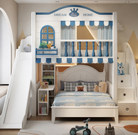 Nouveau design lit superposé ovale pour enfants, mobilier de chambre enfant, lit mezzanine escamotable avec toboggan et escalier de rangement