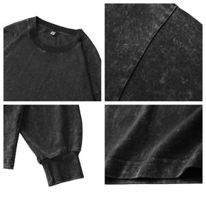 Low Price Oversized <b>Vintage</b> Washed Long Sleeve T-Shirt Men Plain Blank Cotton Knitted O-Neck Streetwear Solid Color Pullover <b>Tee</b> - Product Image 3