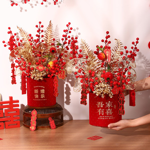 Adorno de la Suerte con Flores Artificiales Rojas y Doradas, Decoración para el Hogar y Bodas, 2303U - Product Image 2