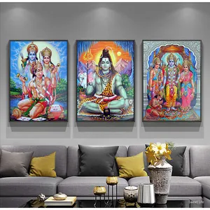Toile de décoration de salon religieux indienne, peintures imprimées, affiches, seigneur, shiva bouddha, art mural
