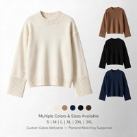 Pull en maille côtelée à col rond et manches longues pour femme, coupe décontractée, tricot pour l'automne et l'hiver, OEM ODM, faible MOQ