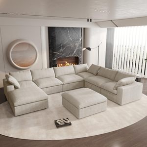 เฟอร์นิเจอร์ห้องนั่งเล่นอพาร์ทเมนท์โรงแรม VOXHOME โซฟาแบบโมดูลาร์ทรงนอร์ดิกสีกากี นุ่มสบายเหมือนปุยเมฆ ขนาด 3 4 5 6 7 8 ที่นั่ง - Product Image 1