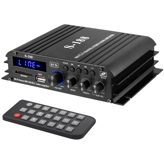 S-188 BT Stereo HiFi Amplifier 2.1 CH Audio Power Amplifier Bass Treble Control Music Player Sound Speaker Amp 40WX2+60W