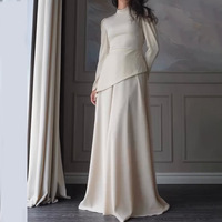Abaya Y17 pour femme, style Moyen-Orient, couleur unie, ample, modeste, en polyester respirant, à manches longues, longueur cheville, avec lien.
