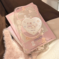 Coque de téléphone transparente en TPU mat avec motif de dessin animé pour 17 Pro Max et pour 15/13 avec support magnétique vert et motif chat