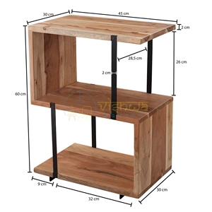 <b>Rustic</b> Sheesham Wood <b>Side</b> <b>Table</b> with Dual Open Shelves Black Metal Frame Modern Industrial Accent Stand for Living Room Decor - Product Image 4