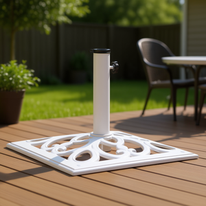 Base para Sombrilla de Patio de Hierro Fundido, Cuadrada, Blanca, Resistente, para Exteriores, 26.5 Libras, 19.3 Pulgadas, Diseño Tradicional - Product Image 2