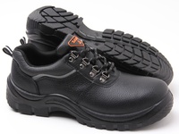 Chaussures de sécurité classiques pour hommes en cuir grainé noir confortables avec embout en acier, respirantes, idéales pour l'usine et la construction (modèle bas)