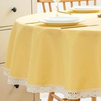 Nappe 100% lin avec bordure en dentelle, ronde, imperméable, anti-taches, infroissable, résistante à l'huile