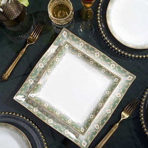 American Style High Quality Eco-Friendly Freezer Safe Fade Resistant Green Bone China Ceramic Coupe Dinner Set Gift Box Wedding - Product Image 1
