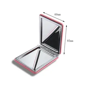 Sialia Private Label PU Leather Square Shape Foldable Compact Pocket Mirror Pink Custom Logo