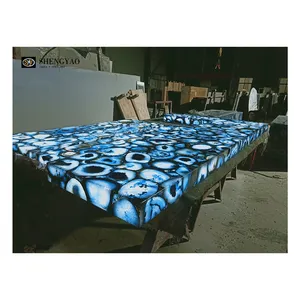 Backlit Blue Agate Gemstone Luxury Marble Translucent Stone Bar Top Countertop