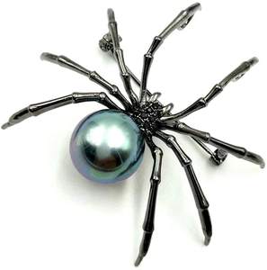 女性のためのファッションビクトリア朝の黒の真珠とマイクロスパイダーブローチ - Product Image 3