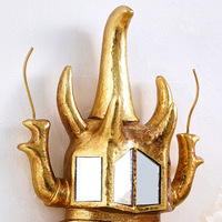 Décoration Murale Vintage Européenne : Scarabée Miroir Antique, Sculpture d'Insecte à Suspendre, Ornement Mural en Résine et Verre Or et Argent