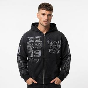 Individuelles Logo Street Hip Hop Stars Girl Print Digital Schwarzer Reißverschluss-Hoodie Unisex Y2K Jacke Sweatshirt Übergroß Lang Winter - Product Image 2