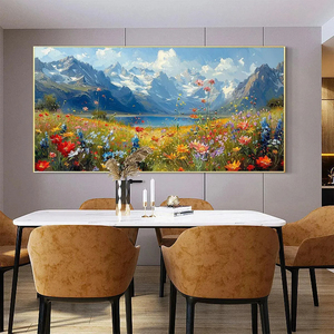 Hand Painted Mountain Lake Wildflower Landscape Wall Art Large Colorful <b>Canvas</b> Painting for Dining Room Living Room Home Decor - Product Image 4