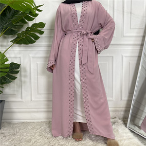批发2022最新设计开斋节伊斯兰服装珍珠串珠黑阿巴亚迪拜土耳其正面开放阿巴亚女性穆斯林服装 - Product Image 6