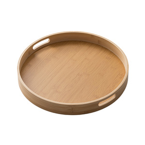 Bamboo Round <b>Tray</b> With Handle For <b>Tea</b> Serving Home Use - Product Image 4