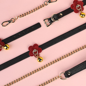 Sm Flower Bell Collar <b>Set</b> Black With Chain And Bell For Adult <b>Bondage</b> Play - Product Image 3