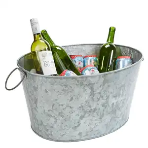 Cubo de bañera de cerveza de hielo galvanizado de forma ovalada, grande, decorativo, resistente, para almacenamiento de Partyware