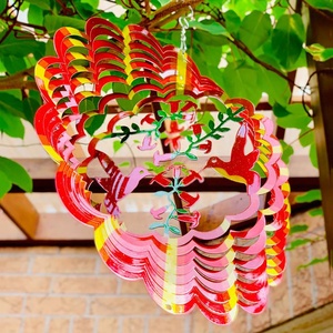 Nueva decoración de jardín Color Mandala Humminbirds flor de corte láser 3d de metal de acero inoxidable viento Spinner - Product Image 3