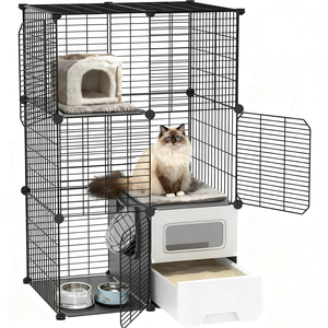 Grande cage multifonctionnelle double couche pour chat avec assemblage facile détachable, motif solide, boîte de toilette sécurisée pour animaux de compagnie - Product Image 1
