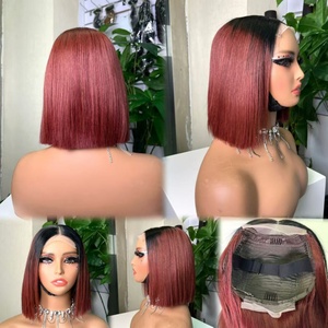 100% Human Hair Glueless Vietnam 4*4 Closure Sdd Bone Straight bob <b>Wig</b> 1b/33 - Product Image 1