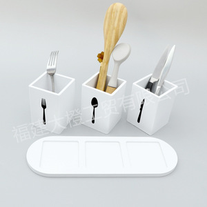 Juego de Porta Cubiertos de Bambú de 3 Piezas, Organizador de Cocina Minimalista con Bandeja para Guardar Tenedores, Cucharas y Cuchillos - Product Image 1