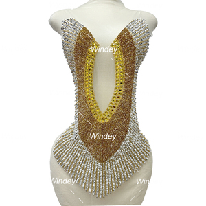 Popolare Applicazione in Strass Dorati per Corpetto, Patch Decorativa per Abiti da Cerimonia, Realizzata a Mano - Product Image 2