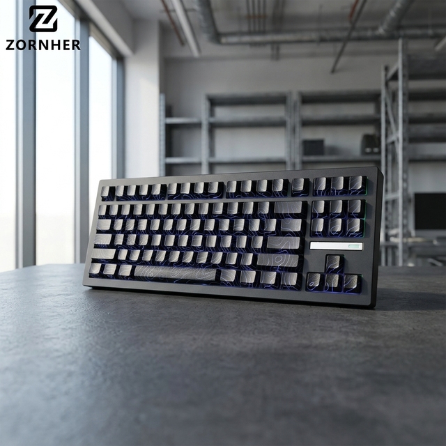 Zornher ZH870 Wireless Gaming Mechanical Keyboard 80% Black Custom Creamy Sound Lighted up Topographic Keycaps Hot Swappable