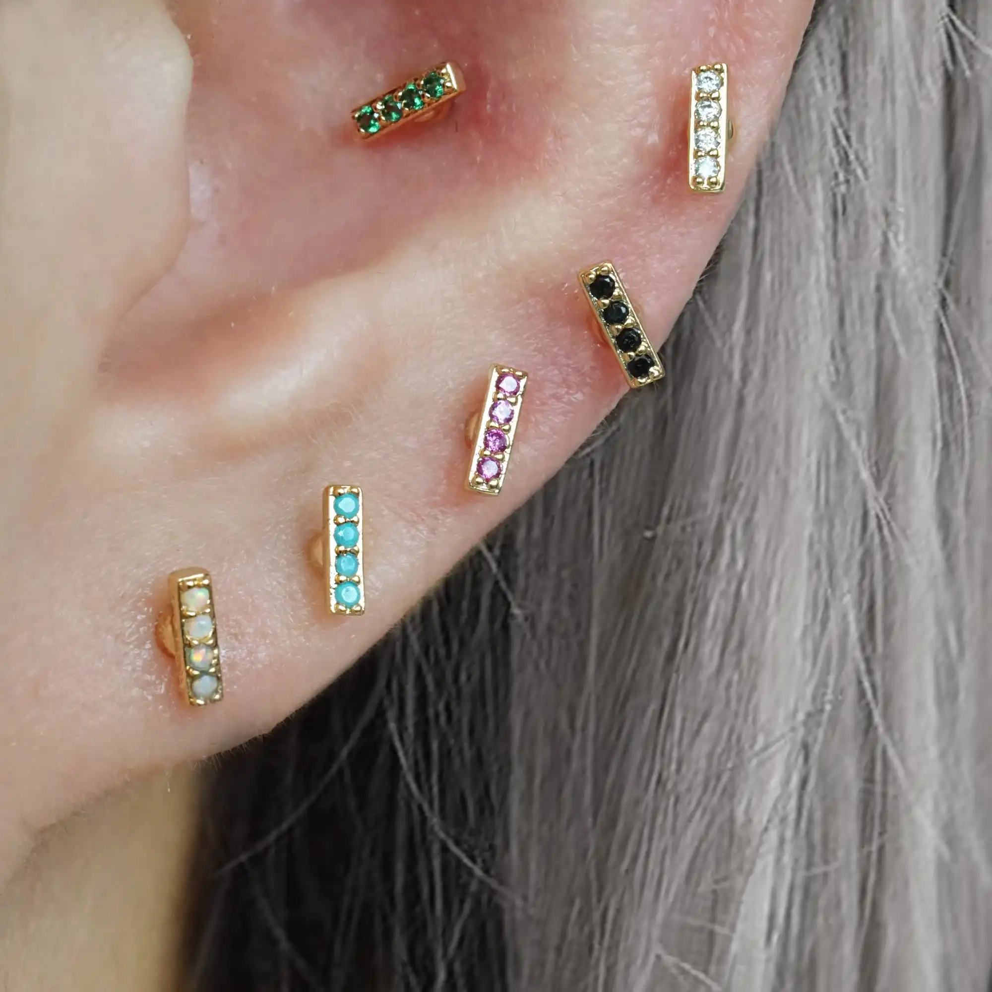 Studs Earrings Pierced Jewelry Women 16g 18g 20g Emerald Green Silver 925 Piercing Stud Earring