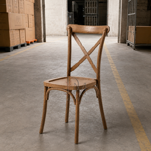 Rustic Brown Wood Grain PP <b>Cross</b> Back <b>Chair</b> for Garden Wedding and Restaurant Events, Wholesale Commercial Seating - Product Image 4