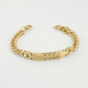 Stainless Steel Men's Cuban Chain Bracelet 18K Gold Titanium Steel Fashion Jewelry Gift For Sale - Product Image 3