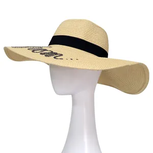 Toptan moda plaj özel hasır şapka panama şapkası, plaj güneş hasır UV UPF50 seyahat büyük Brim disket şapka yaz için