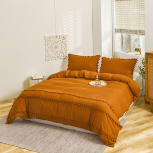 New Farmhouse 3pcs Bedding <strong>Set</strong> Washable Cotton Duvet Cover <strong>Set</strong> <strong>Comforter</strong> Cover <strong>Set</strong> With Pompom - Product Image 2