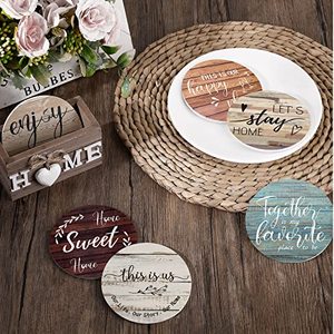 Lot de 6 <span class=keywords><strong>sous</strong></span>-verres en bois style ferme avec support, 4 pouces, décoration amusante pour cuisine, bar à café, table – Cadeau de déménagement - Product Image 5