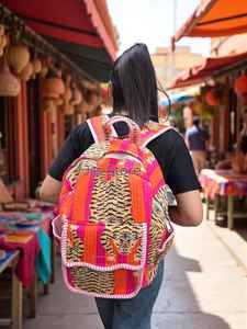 Sac à dos imprimé à la main motif tigre, 100 % coton matelassé, sacoche pour ordinateur portable, sac de transport élégant pour le quotidien avec sacs de sport confortables - Product Image 3