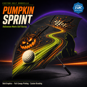 Parapluie de golf personnalisé en forme de citrouille d'Halloween, grand parapluie promotionnel coupe-vent, logo imprimé sur mesure, OEM ODM - Product Image 4