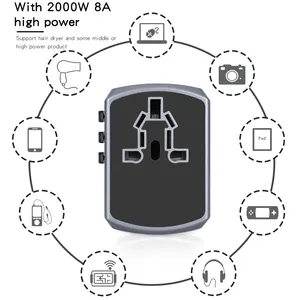 All-in-One phổ du lịch Power Adapter với 4 USB và 1 Type-C cổng du lịch sạc Outlet chuyển đổi đối với Châu Âu anh AUS