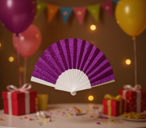 Ventaglio Pieghevole in Tessuto 24cm, Colore Solido con Glitter, Bomboniera per Matrimoni e Feste, Souvenir, Regali, Ricordo, Design Assortito, Plastica, Design Variabile - Product Image 2