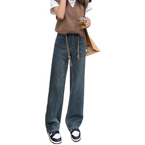 Denim Pantalons décontractés pour femmes Denim Jeans Craft Style Fly Fabric Zipper Waist Custom Denim Repassé Drill Button Leather OEM Spandex - Product Image 1