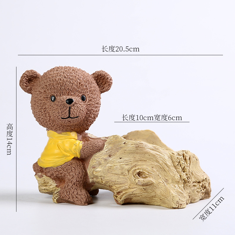Pot en bois petit ours-vêtements jaunes