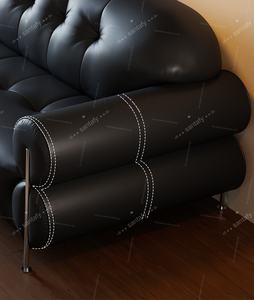 Canapé en cuir de style rétro français, salon moderne, luxe, 3 places, noir, hall d'hôtel, appartement, canapé modulaire, réception, centre commercial - Product Image 6