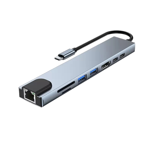 USBC Hub 8-in-1 Type-C Hub Multi-port Docking Station, with HD Output USB3.0 RJ45 SD/TF USB-C PD Charging Adapter USB C Hub