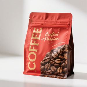 Sachet de café personnalisé en aluminium imprimé avec fermeture à glissière, fond plat, valve d'air, pochette d'emballage de café haute barrière en PE blanc - Product Image 2