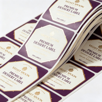 Étiquettes personnalisées en rouleau, bordure or violet, autocollants doux au toucher résistants à la graisse pour l'emballage de desserts en pot, impression de qualité supérieure