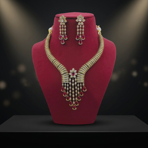 Gold Plated American Diamond Choker <b>Necklace</b> Set Bridal CZ Crystal <b>Statement</b> Drop <b>Necklace</b> with Matching Earrings for Women - Product Image 2