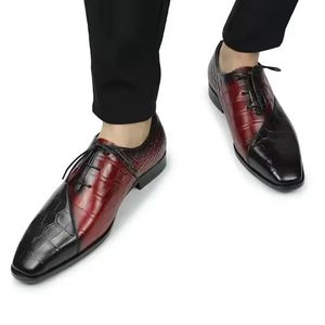 Chaussures Oxford en cuir de vache véritable faites à la main, à lacets, à bout pointu, antidérapantes, respirantes, légères, patchwork, chaussures de luxe pour hommes - Product Image 3