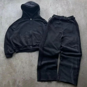 OEM Custom di alta qualità Streetwear Boxy con cappuccio e pantaloni di <span class=keywords><strong>tuta</strong></span> a gamba larga due pezzi Set di tute da uomo in cotone <span class=keywords><strong>oversize</strong></span> - Product Image 1
