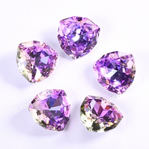 Strass triangulaire épais OLeeya en verre K9, 12 mm, avec dos en feuille, cristal coloré bleu violet clair, pour robe de mariée - Product Image 6